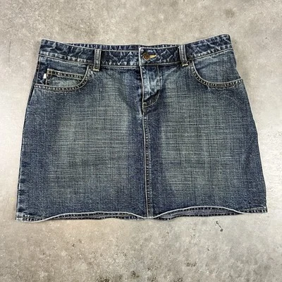 Rip Curl Denim Mini Skirt Womens Medium Blue Y2K Floral Pattern Preowned - Image 1 of 4