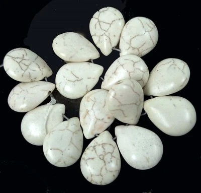 15 White / Linen Howlite Turquoise Briolette Teardrop Beads 25x18mm - Image 1 of 2