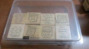 STAMPIN UP~Set of 8 Rubber Stamps on Wood in Case~QUICK & CUTE~2002 - Picture 1 of 5