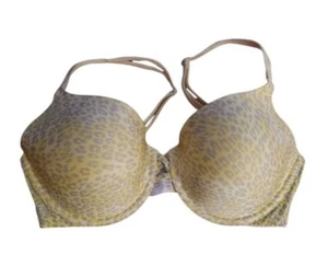 Victoria Secret Bra 34D Perfect Coverage Yellow Grey Leopard Print - Picture 1 of 5