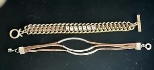 Boho Leather Bracelets Brown Chain Rheinstones Lot Of 2 - Picture 1 of 12