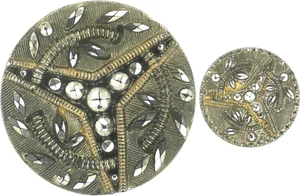 C1880 Victorian Cut Steel Lacy Geometric Black Glass Silver Luster Button Set - Picture 1 of 5