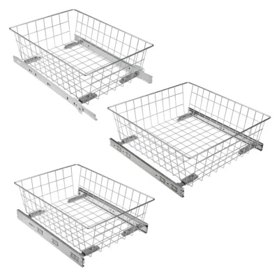 Pull Out Wire Basket Drawer Soft Close Full Extension Wardrobe Storage Organiser - Image 1 of 4