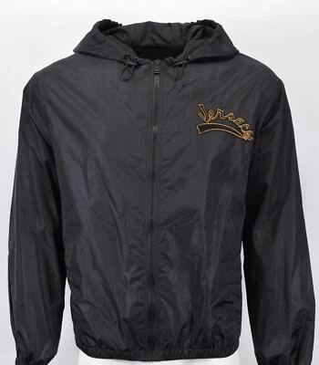 NUEVA Chaqueta Bomber Versace Para Hombre Negra Nylon Logo Pecho Con Capucha 40 50 Grande Foto 1 de 4