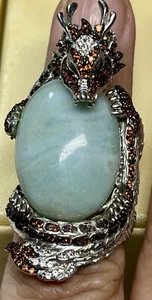 D’Joy Dragon Sterling Silver Garnet & Jade Cabochon Ring Size 7 - Picture 1 of 6