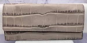 COACH Croc Embossed Leather Long Wallet - 7.8" x 3.6" - Picture 1 of 23