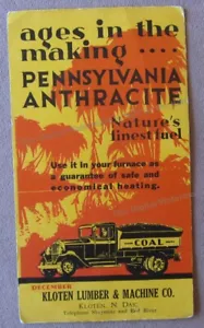 1930s Pennsylvania Coal Natures Finest Fuel Kloten Lumber &Machine Co ND Blotter - Picture 1 of 2