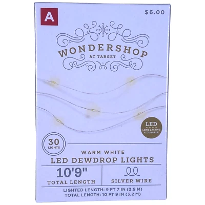 Wondershop Dewdrop String LED Lights 30ct Warm White Silver Wire 10'9" Christmas - Image 1 of 4