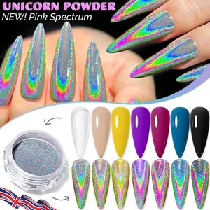 Holographisches Einhorn Nagel Chrom Pulver rosa Regenbogen Effekt NEU Spiegel silber - Bild 1 von 16