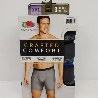 Fruit of the Loom 3 Pack Boxer Briefs 2XL 44-46 Gray Blue Black Comfort Fit - Image 1 of 4