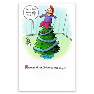 Funny MERRY CHRISTMAS Card Revenge Of The Angel by American Greetings + Envelope - Picture 1 of 4