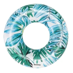 H2OGO! 119cm Blue Tropical Inflatable Palms Swim Ring - Picture 1 of 4