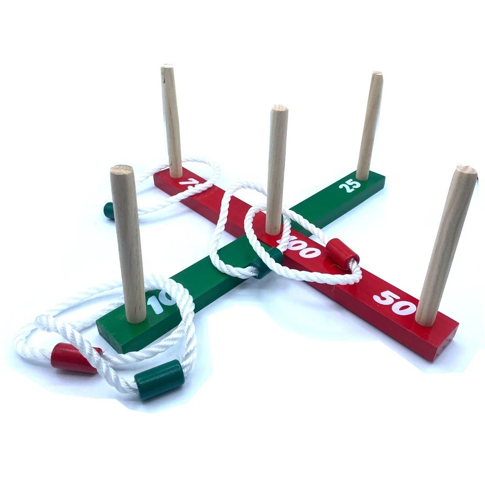 Wooden Garden Indoor Outdoor Quoits Family Pegs Kids Rope Hoopla Game Ring Toss - Image 1 of 4