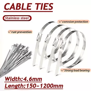 201 STAINLESS STEEL STRONG METAL CABLE TIES ZIP TIE WRAPS EXHAUST WIDTH 4.6MM - Picture 1 of 6