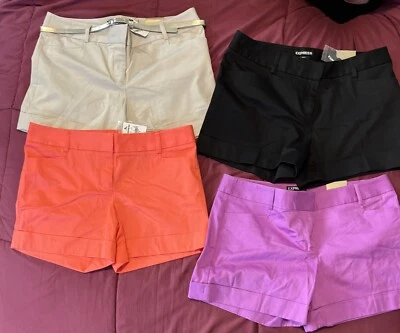 NWT Lot Of 4 Express Black, Khaki,White, Lavender, Coral Shorts Size 8 - Image 1 of 4