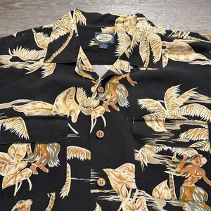 Vintage Tommy Bahama Shirt Mens Medium Black Rayon Floral Hawaiian Loop Collar - Picture 1 of 10