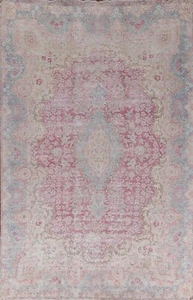 Antique Muted Pink Kirman 8x12 Area Rug Evenly Low Pile Hand-knotted Wool Carpet - Picture 1 of 12