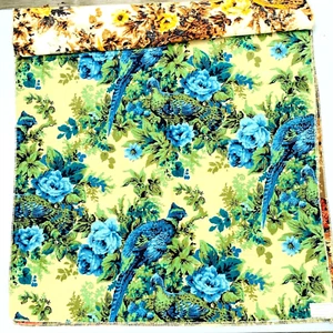Vintage Woodco Jay Yang Design Fabric Floral Birds Rustic Pattern 26x26” Samples - Picture 1 of 9