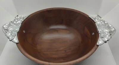 Decorative-Silver Handled Embellished-Wooden Bowl- Reba - 11 Inch Made in India - Image 1 of 4