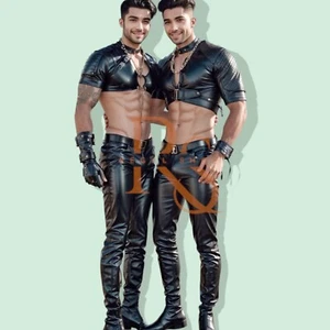 Men's Set Of Gay Leather Pant & Top Genuine Lambskin Leather Slim Fit Pant & Top - Picture 1 of 3