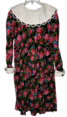 VTG 90s Plum Pudding Dress 6X Pink Floral Girls Rose Long Sleeve Collared *READ - Image 1 of 4