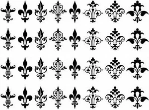 Fleur-de-Lis Lilie Blume 32 Stck. 1 Zoll schwarz verschmolzene Glas Aufkleber - Bild 1 von 1