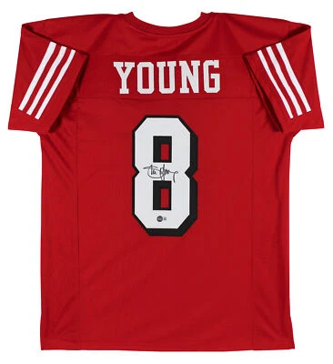 Camiseta Steve Young Auténtica Firmada Roja Estilo Profesional con Dropshadow BAS Foto 1 de 3