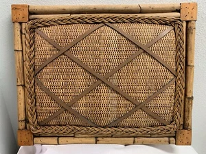 Memo Bulletin Board French Vintage Natural Bamboo Wicker Leather Straps Photos - Picture 1 of 20