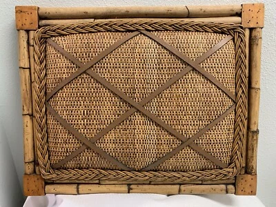 Memo Bulletin Board French Vintage Natural Bamboo Wicker Leather Straps Photos - Image 1 of 4