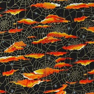 Por 1/2 Yarda PRECIOSA Tela Telas Araña Doradas Metálicas Nubes Halloween Naranja - Imagen 1 de 4
