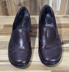 Clarks Womens Brown Leather Slip On Loafers Comfort Shoes Size 7.5M Professional - Picture 1 of 12