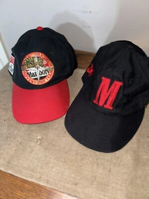 Vintage Marlboro Hat Caps Y2K Tobacco 2 Hats Black W/red Made In USA - Image 1 of 4