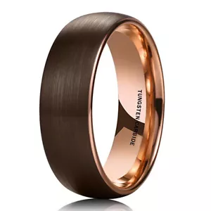 Ebay Wedding Rings Men & Women 8mm Domed Brown & Rose Gold Tungsten Wedding Band - Picture 1 of 3