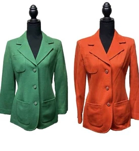 2 Vintage 60s Mod Secretary BLEYLE Red Green Blazer Jacket 100% Wool S/M 12 - Picture 1 of 18