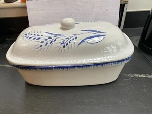 Large Ceramic Bread Bin Crock White Blue Lidded Heavy Tchibo - Picture 1 of 2