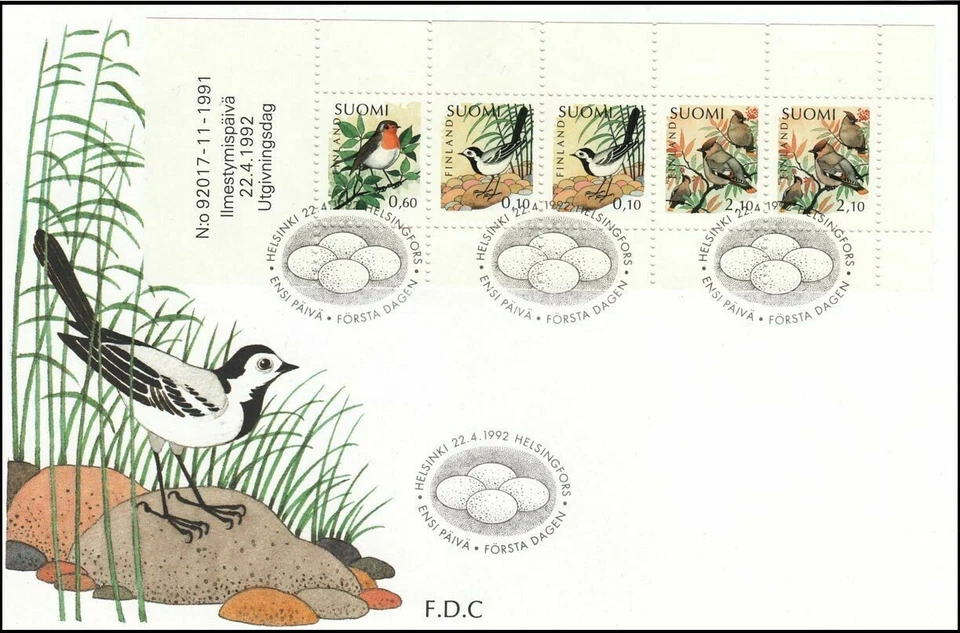White Wagtail Robin Waxwing Birds Booklet Finland Mint FDC 1992 RARE! - Image 1 of 1