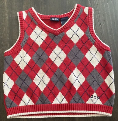 Chaleco Suéter Argyle Rojo/Blanco/Gris IZOD para Niños~Talla 24M~100% Algodón~ENVÍO GRATUITO Foto 1 de 4