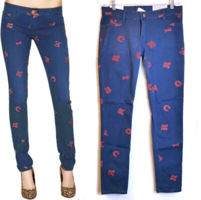 BCBGeneration Jean 26 Blue Jasper Reversible Skinny Glitter Letter Prints NWT - Image 1 of 4