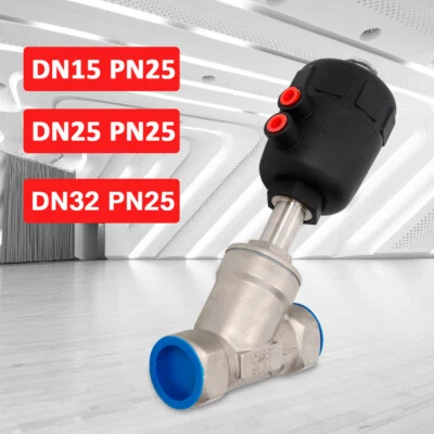 Válvula de asiento angular accionada por aire de acción simple de acero inoxidable DN25/15/32 PN25 N/C Foto 1 de 4