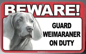 BEWARE GUARD WEIMARANER DOG ON DUTY 5" X 8" HANGABLE PLASTIC SIGN NEW - Picture 1 of 1