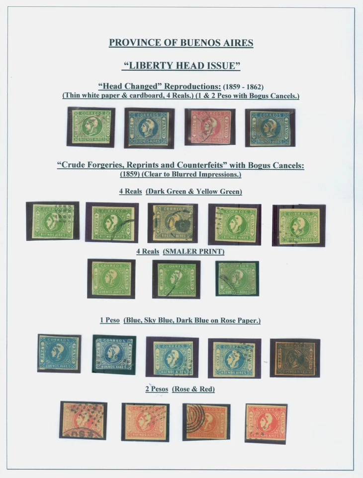 ARGENTINA  1859-1862 Buenos Aires "CABECITAS"  - REPRINTS & COUNTERFEITS study - Image 1 of 1