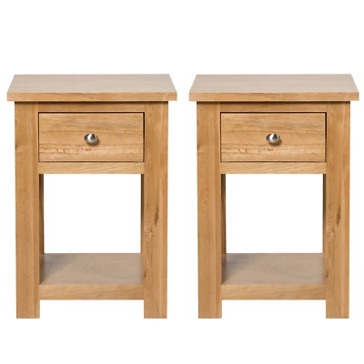 HALLOWOOD FURNITURE Small Side Table, Pair of Lamp Table, Wooden Bedside Table with Drawer & Shelf