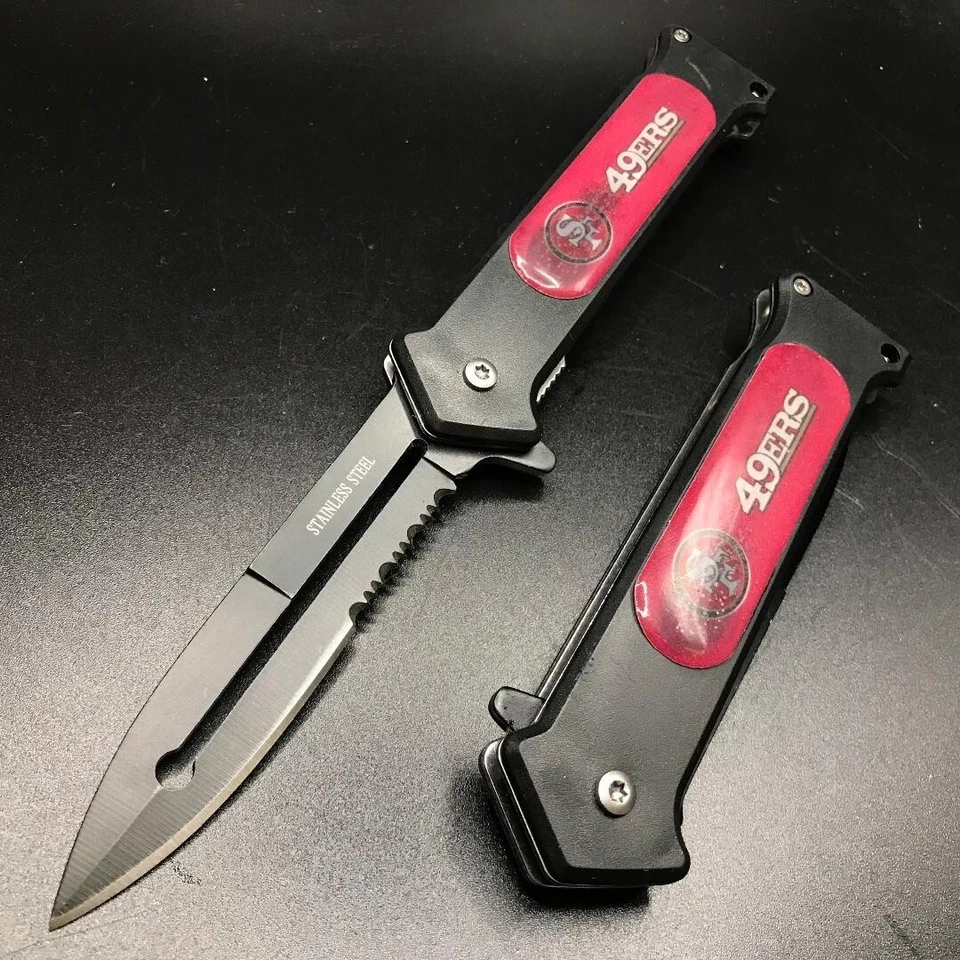 Faca de bolso dobrável 8" 49ERS estilo tático assistido por mola EDC preta - Imagem 1 de 3