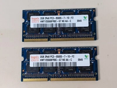 Hynix 2GB 2Rx8 PC3-8500S-7-10-F2 Laptop RAM Memory from Apple MacBook PRO Qty 2 - Image 1 of 2