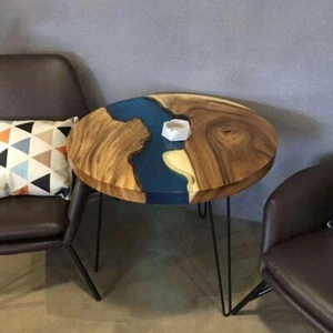Round Resin River Table , Epoxy Table Top , Acacia Wooden Table , Home Decor - Picture 1 of 12