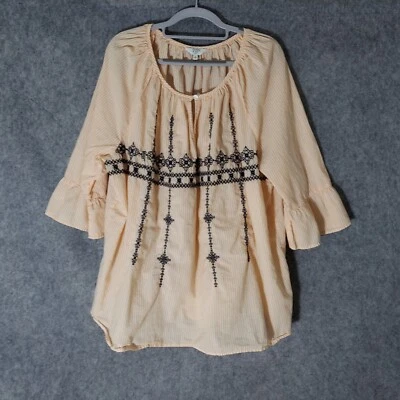 Túnica Crown & Ivy Mujer Plus 2X Bordada Manga Campana Rayas Boho Festival Foto 1 de 4