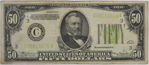 1934 $50 Federal Reserve Note (Unique Serial 111666) - Original - - Picture 1 of 2