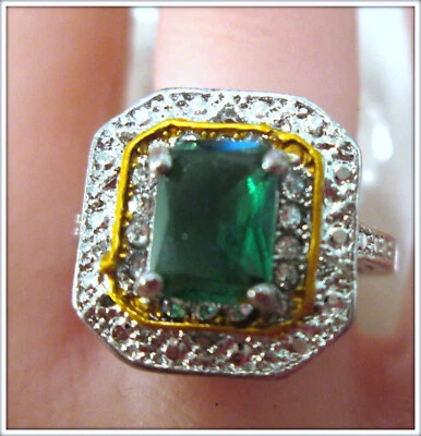 Изумруд драгоценный камень ручной работы буксировки тон позолоченное кольцо для женщин размер 9 - Изображение 1 из 4