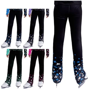 Kids Girls Star Printed Ice Skating Long Pants Training Practice Leggings - Picture 1 of 42