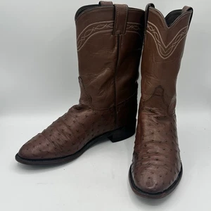 Justin 3105 Exotic Ostrich Roper Toe Boots Full Quill Western J Flex Sz 8 D - Picture 1 of 17